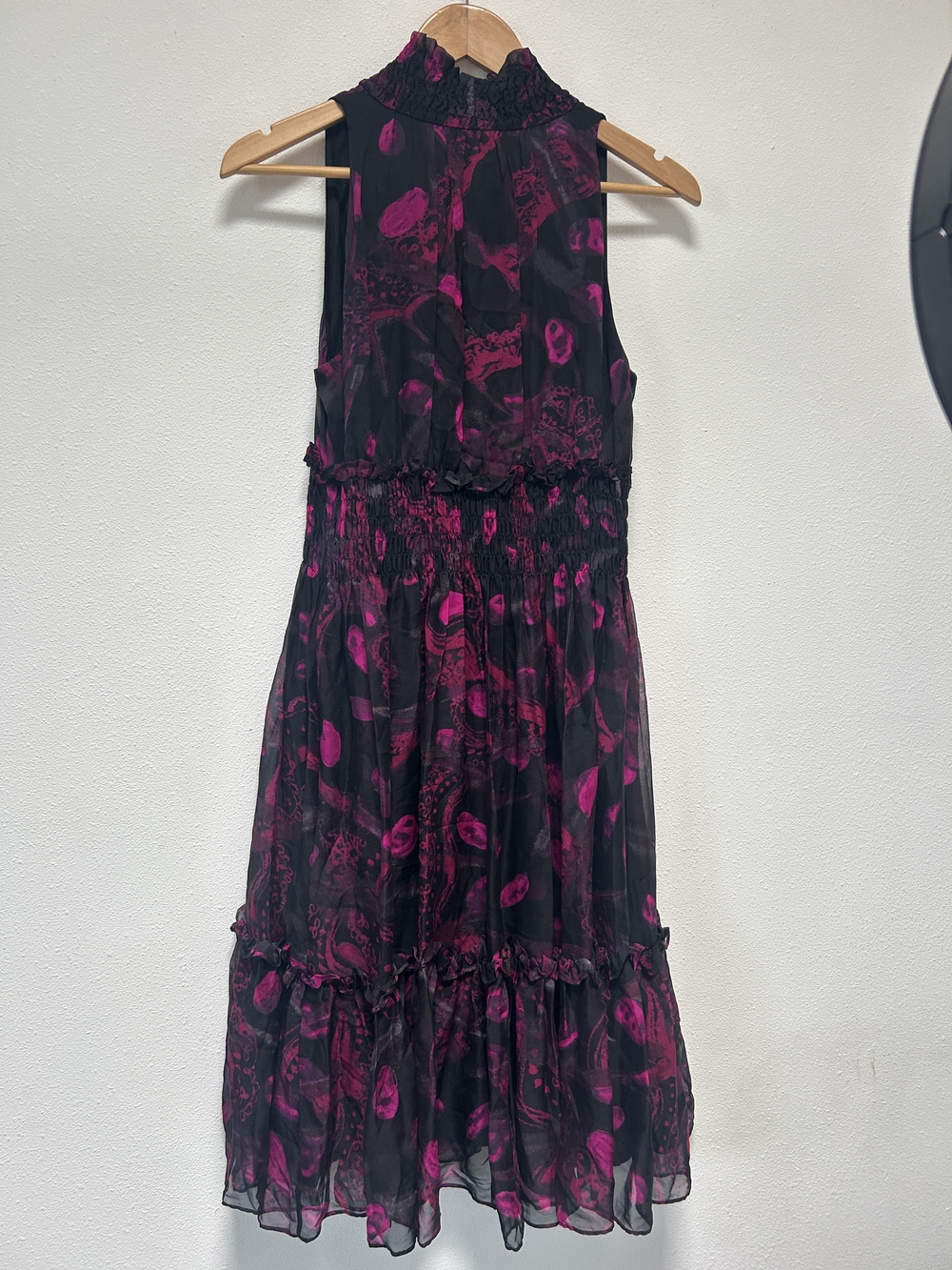 Diane Von Furstenberg Black & Magenta Floral Tie-Neck Midi Dress - Picture 2 of 2